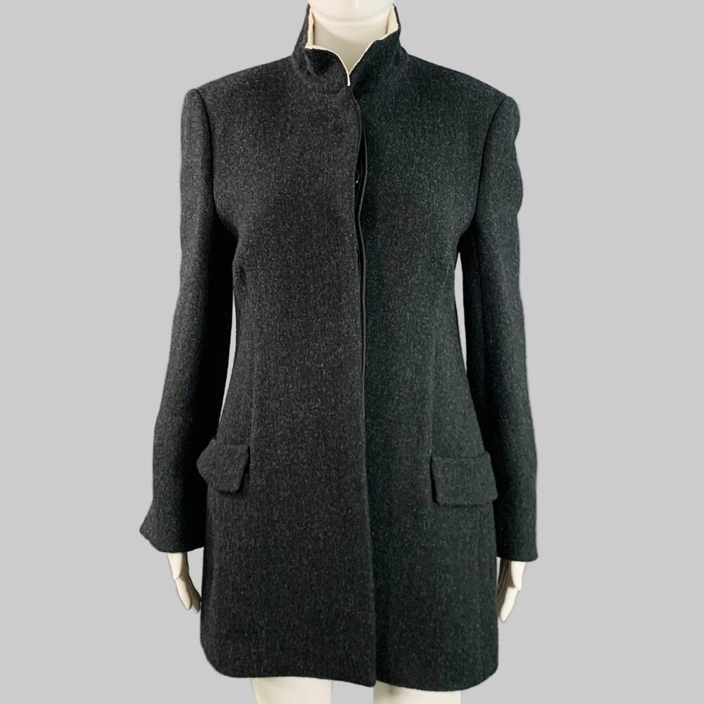 THE ROW Aimon Black Charcoal Wool Paper Nehru Collar Hidden Buttons Jacket